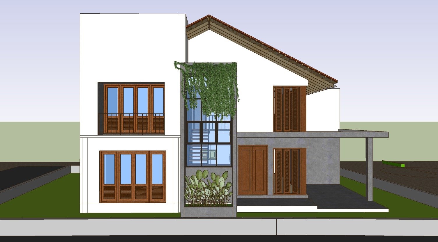 Modern tropical architecture in Gampaha Sri Lanka - 3D render of Dunuwila Residence featuring sustainable design by Ishani Gamage