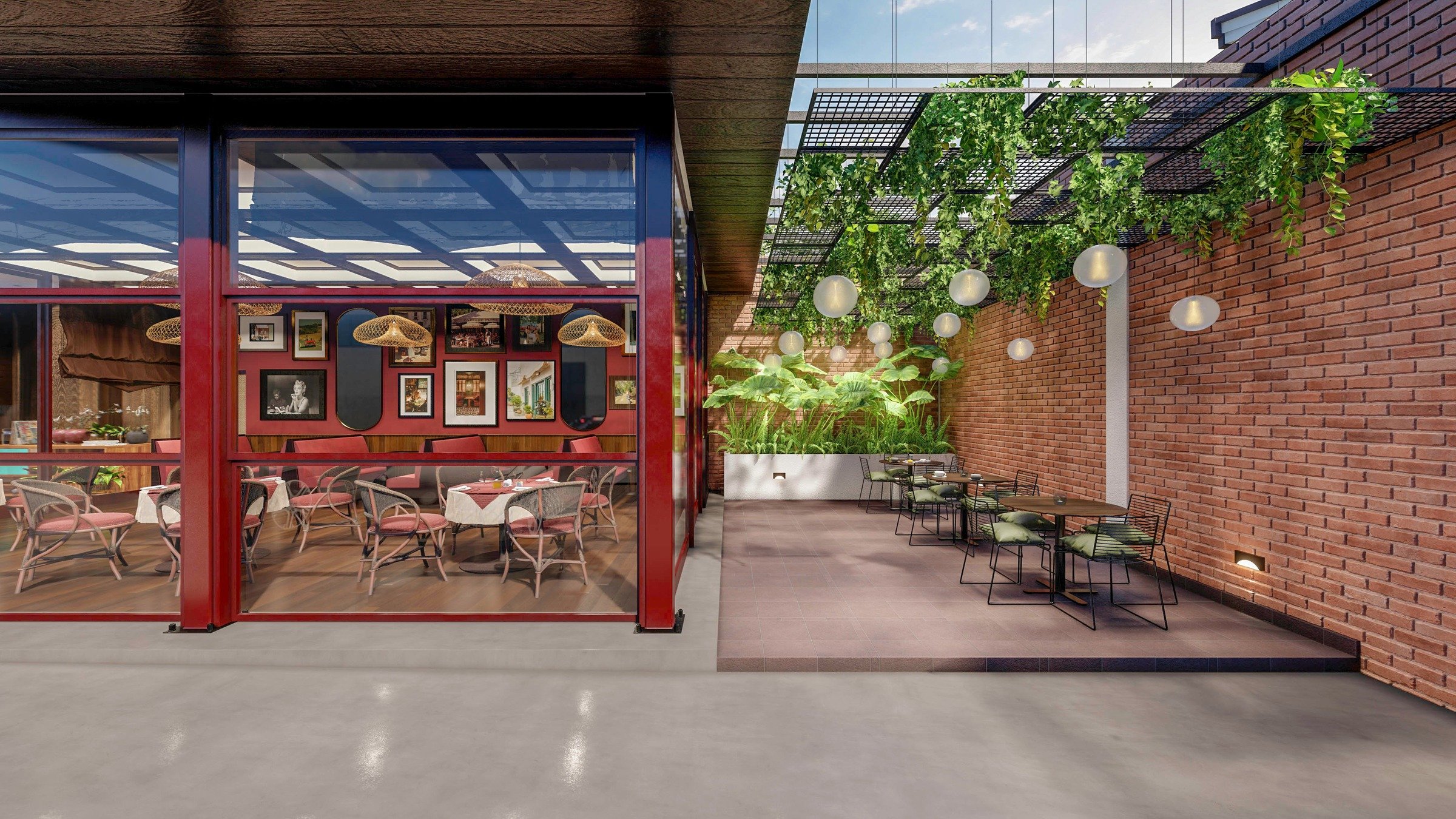 Sustainable commercial architecture in Sri Lanka - Outdoor seating area of Roadside Cafe in Ambepussa by Architect Collective